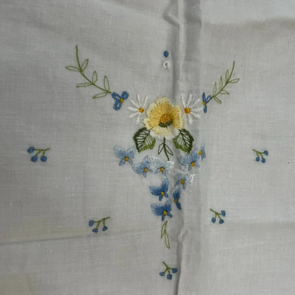 Pillow Sham White Scalloped Edge Embroidered Flowers Cotton Cottage Romant
